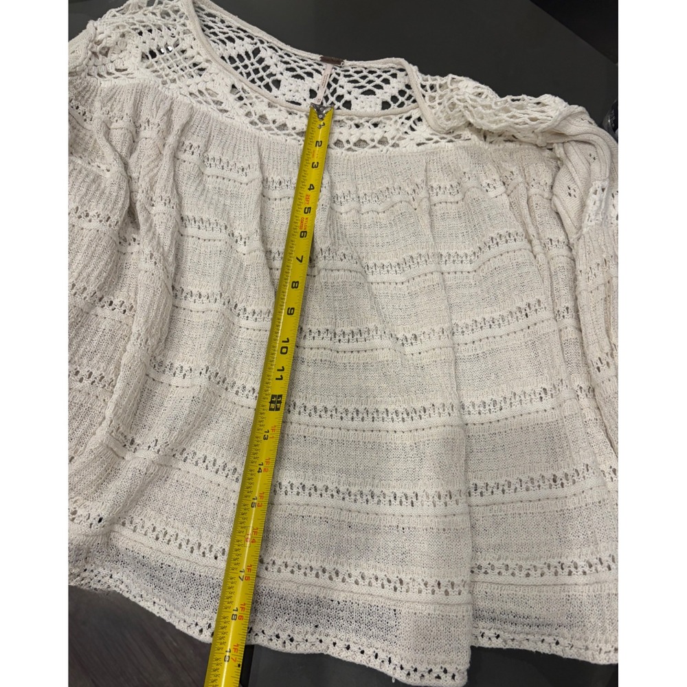 Free People Crochet Lace Yoke Sweater Womens XS Cream Ivory Boho Long Sleeve Top - Picture 5 of 5
